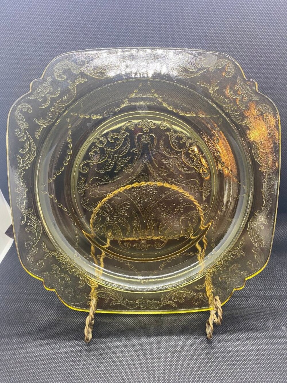 Indiana Glass Amber Madrid Pattern Square Salad Plates. Set of 2